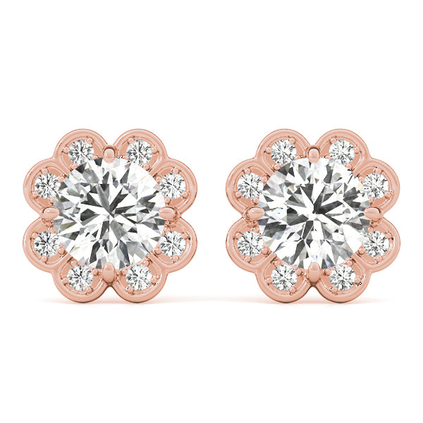18K Rose Gold 1/2 ct tw Halo Diamond Earring