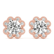 14K Rose Gold Diamond Halo Stud Earrings