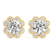 14K Yellow Gold Round Diamond Halo Earrings