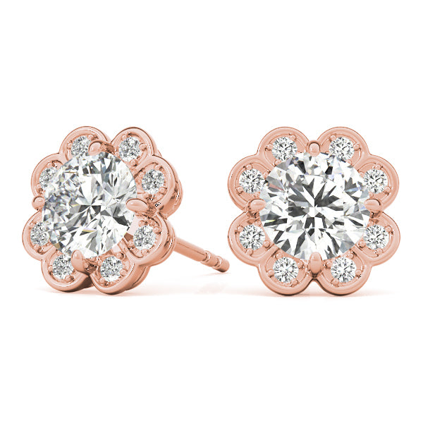 18K Rose Gold 1/2 ct tw Halo Diamond Earring