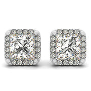 Multi-Metal Round Diamond Halo Earrings