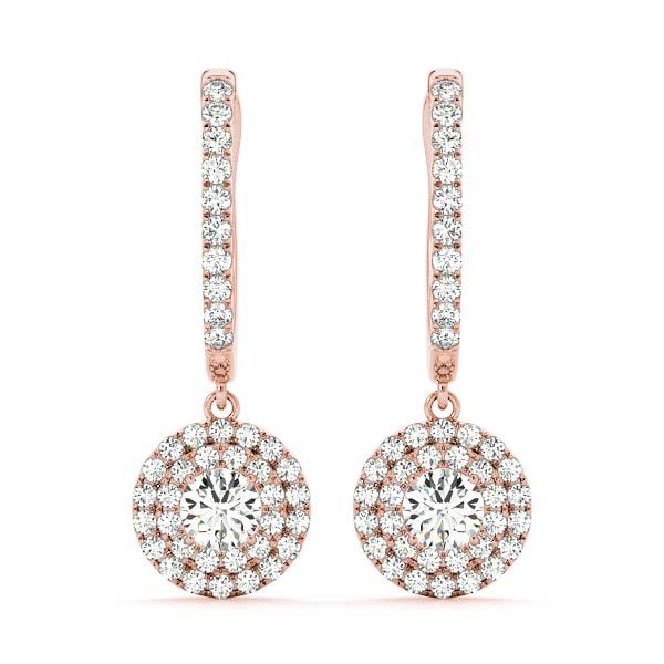 18K Rose Gold 1 1/3 ct tw Halo Diamond Earring