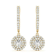 14K Yellow Gold Round Diamond Halo Earrings