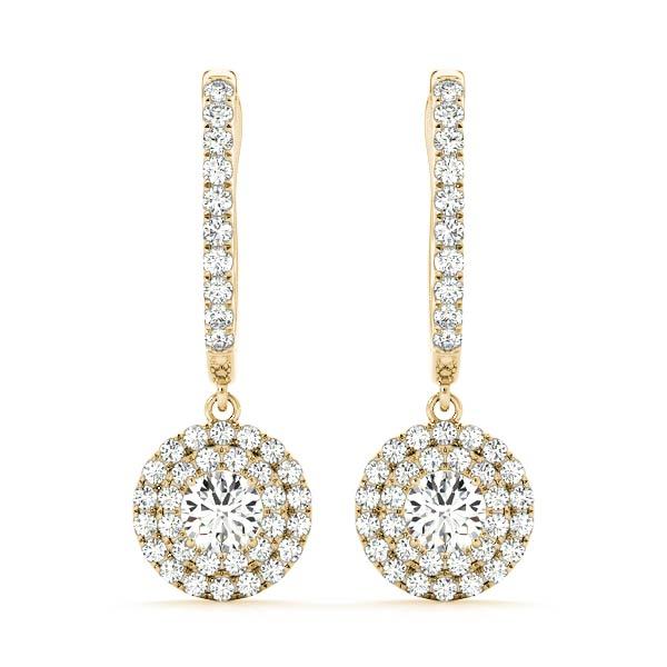 14K Yellow Gold Round Diamond Halo Earrings