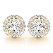 14K Yellow Gold Round Diamond Halo Stud Earrings