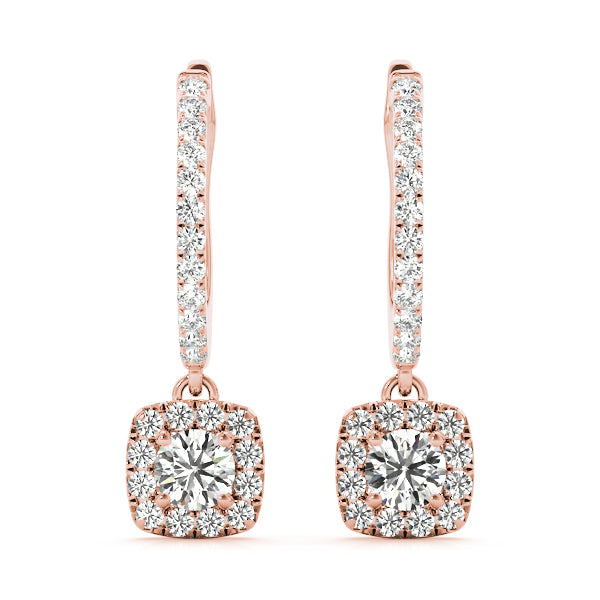 18K Rose Gold 1 1/2 ct tw Halo Diamond Earring
