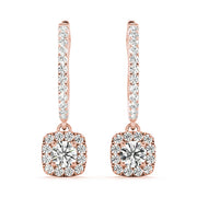 14K Rose Gold Round Diamond Halo Earrings