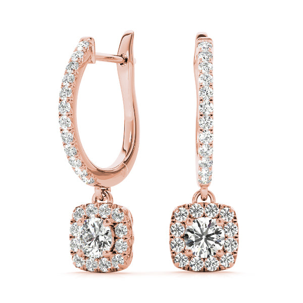14K Rose Gold 1 1/2 ct tw Halo Diamond Earring