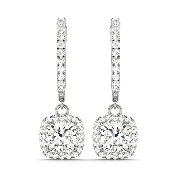 14K White Gold Round Diamond Halo Earrings