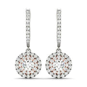 Rose Gold Round Diamond Halo Stud Earrings