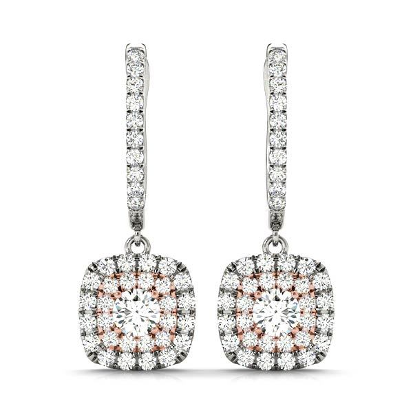 14K Rose Gold 7/8 ct tw Halo Diamond Earring
