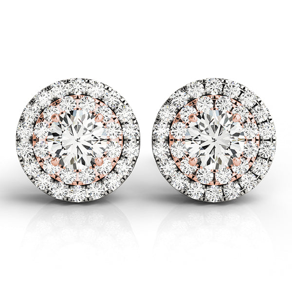 14K Rose Gold Diamond Halo Stud Earrings