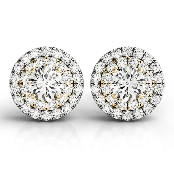 14K Yellow Gold Round Diamond Halo Earrings