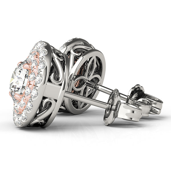 18K Rose Gold 3/4 ct tw Halo Diamond Earring