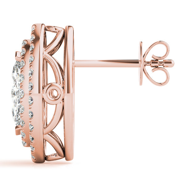 18K Rose Gold 1 1/3 ct tw Halo Diamond Earring