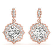 Rose Gold 5/8 CT Cushion Diamond Halo Earrings