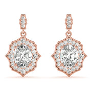 14K Rose Gold Oval Diamond Halo Stud Earrings