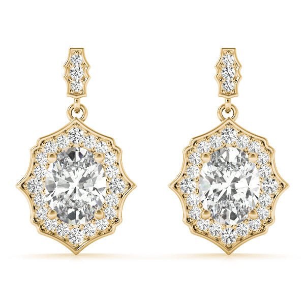 14K Yellow Gold Oval Diamond Halo Earring
