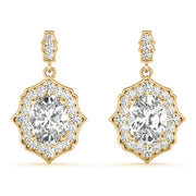 14K Yellow Gold Oval Diamond Halo Earring