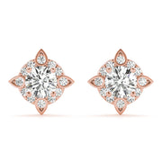 14K Rose Gold Diamond Halo Stud Earrings