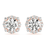 14K Rose Gold Round Diamond Halo Earrings