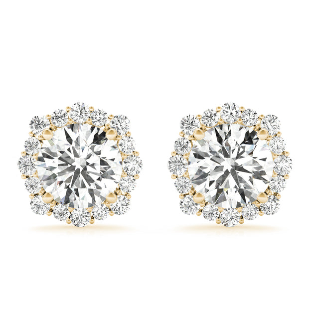 14K Yellow Gold Round Diamond Halo Earrings