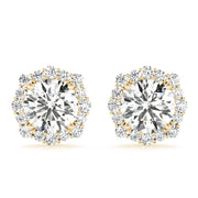14K Yellow Gold Round Diamond Halo Earrings