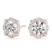 18K Rose Gold 1 1/5 ct tw Halo Diamond Earring
