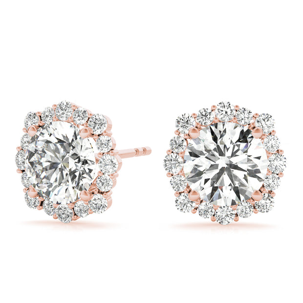 18K Rose Gold 1 1/5 ct tw Halo Diamond Earring
