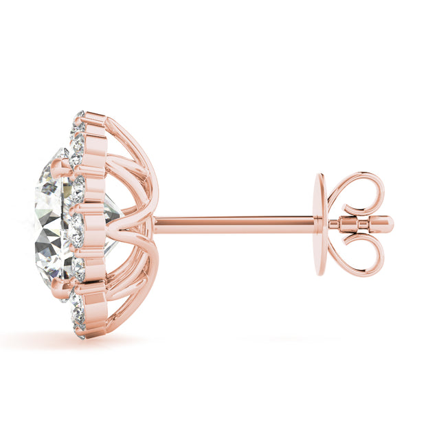 18K Rose Gold 1 1/5 ct tw Halo Diamond Earring