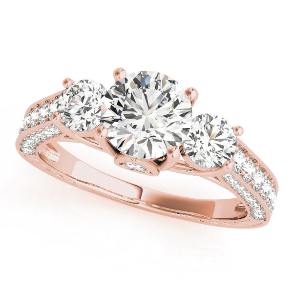 14K Rose Gold 1 7/8 ct tw Three Stone Diamond Engagement Ring
