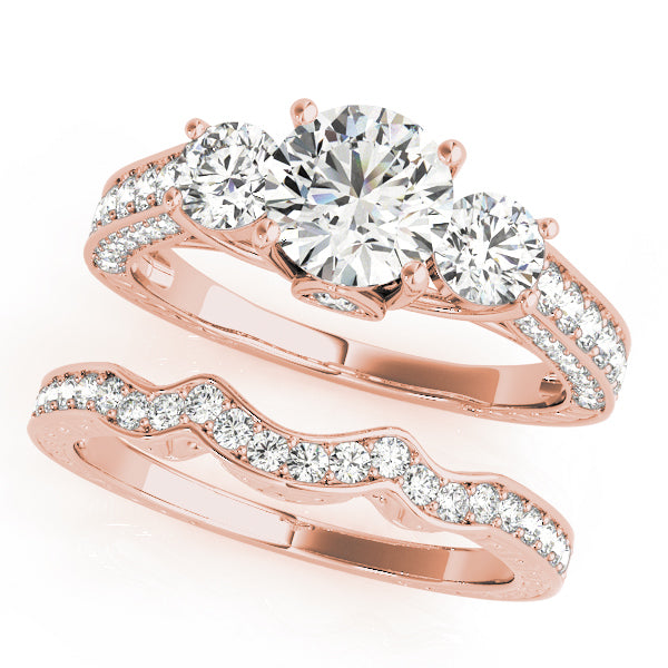 14K Rose Gold 1 7/8 ct tw Three Stone Diamond Engagement Ring