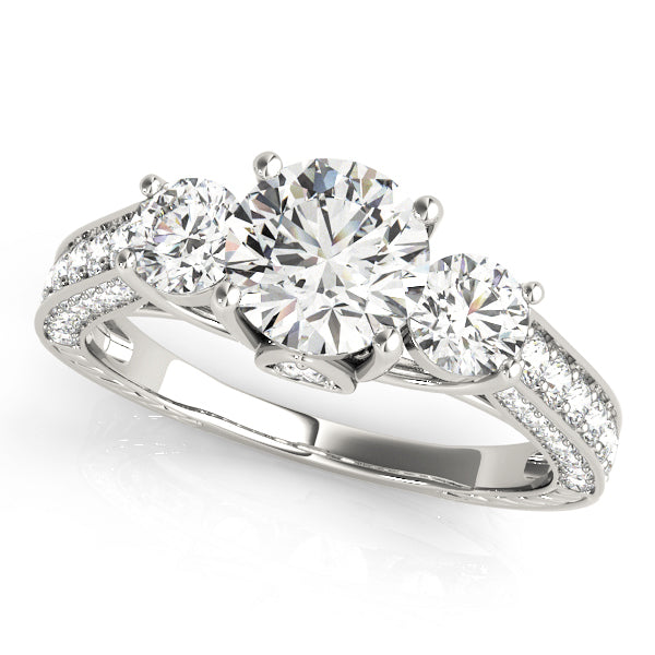 14K White Gold 1 7/8 ct tw Three Stone Diamond Engagement Ring