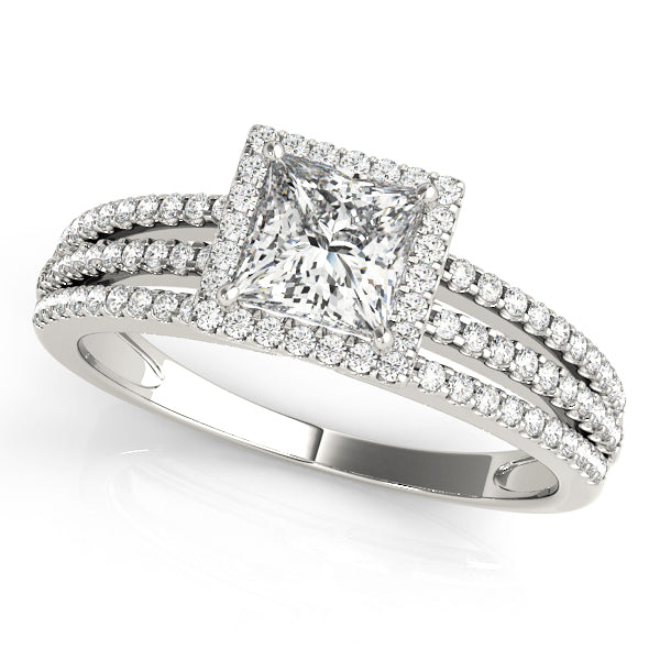 1 CT Square Diamond Halo Engagement Ring