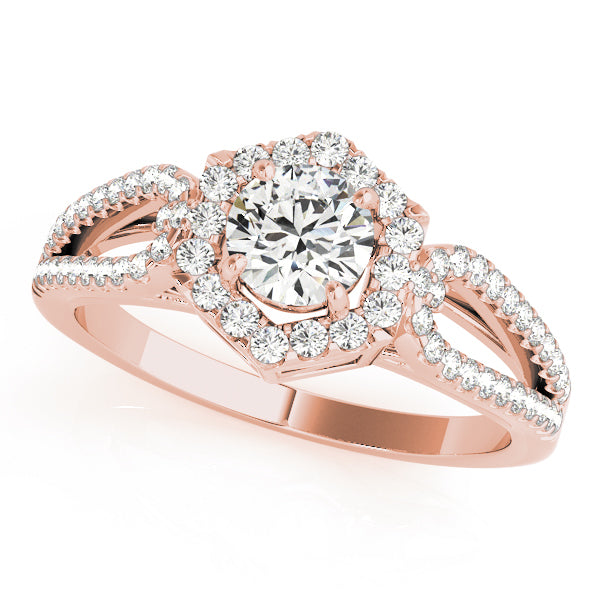 18K Rose Gold Round Diamond Halo Engagement Ring