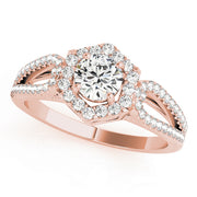 18K Rose Gold Round Diamond Halo Engagement Ring
