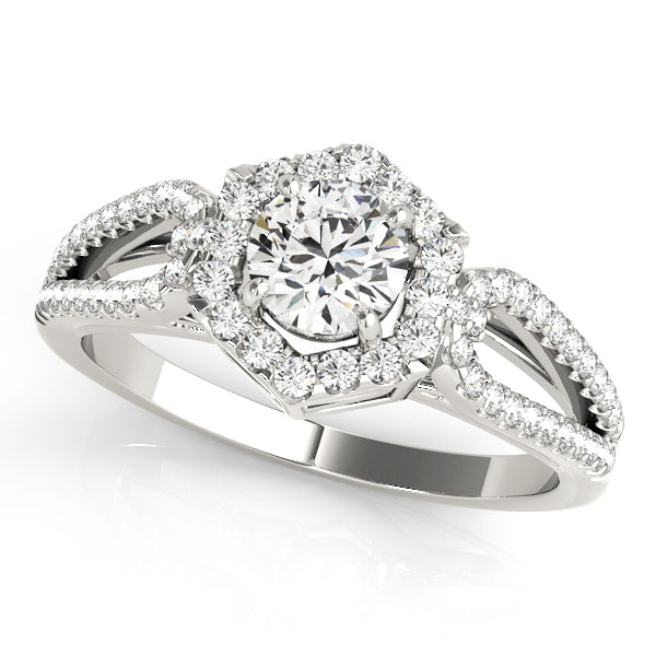 1 CT Round Diamond Halo Engagement Ring