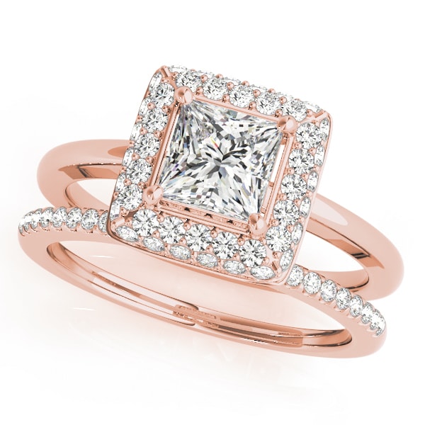 14K Rose Gold 1 1/5 ct tw Halo Diamond Engagement Ring