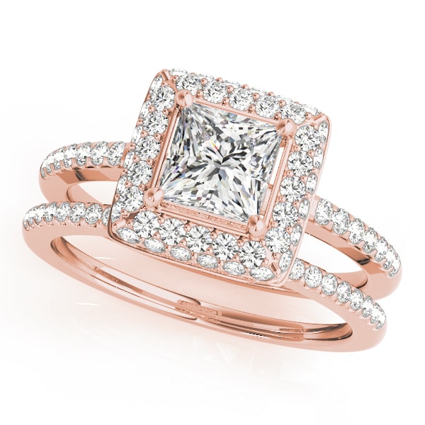 18K Rose Gold 1 1/5 ct tw Halo Diamond Engagement Ring