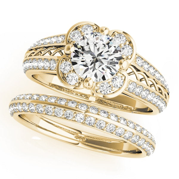 18K Yellow Gold 1 3/8 ct tw Halo Diamond Engagement Ring