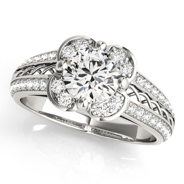 Diamond Halo Engagement Ring with Accent Stones