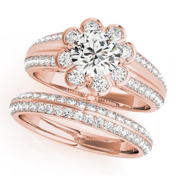 18K Rose Gold 1 3/8 ct tw Halo Diamond Engagement Ring