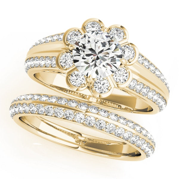 18K Yellow Gold 1 3/8 ct tw Halo Diamond Engagement Ring