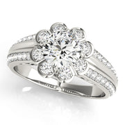 Diamond Halo Engagement Ring with Accent Stones