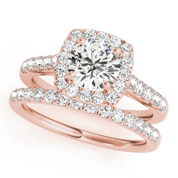 14K Rose Gold 1 1/2 ct tw Halo Diamond Engagement Ring