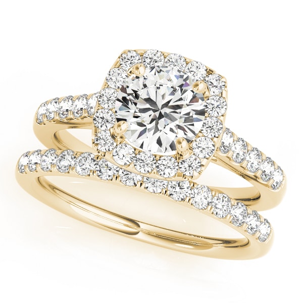 14K Yellow Gold 1 1/2 ct tw Halo Diamond Engagement Ring