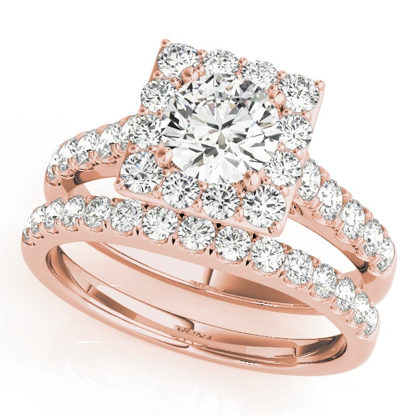 14K Rose Gold 1 3/4 ct tw Halo Diamond Engagement Ring