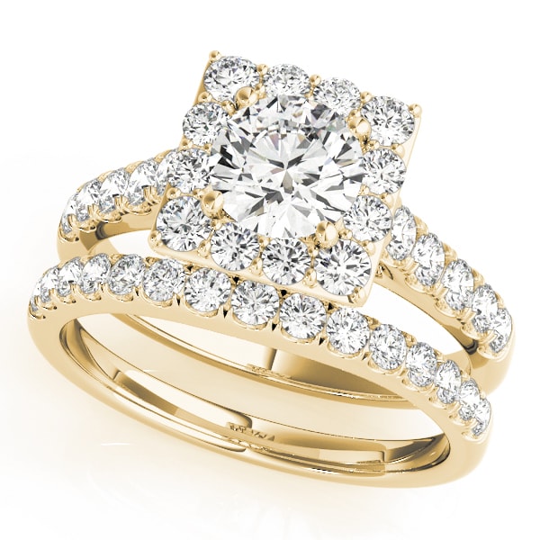 14K Yellow Gold 1 3/4 ct tw Halo Diamond Engagement Ring