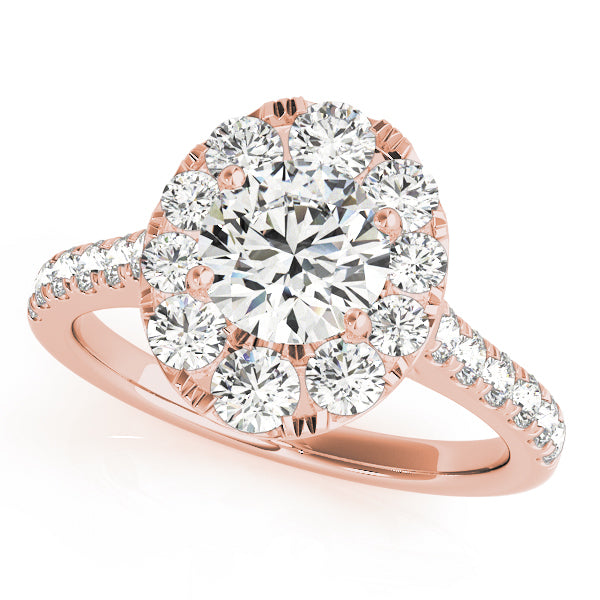 18K Rose Gold Round Diamond Halo Engagement Ring