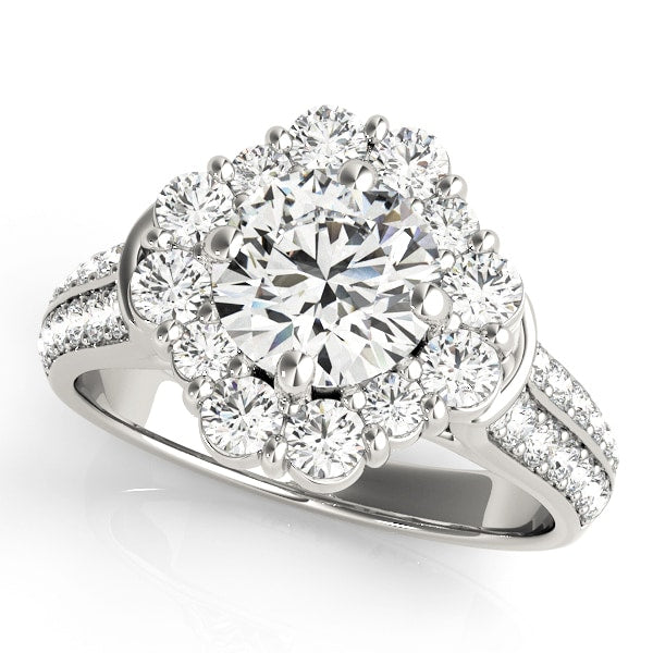 14K White Gold 2 ct tw Halo Diamond Engagement Ring